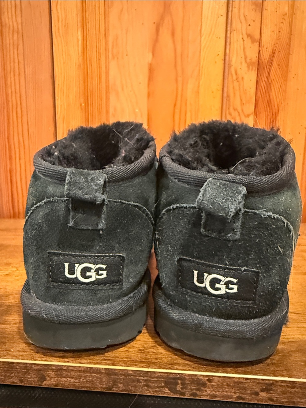UGG Kids Black Suede Slip-On Shearling Booties